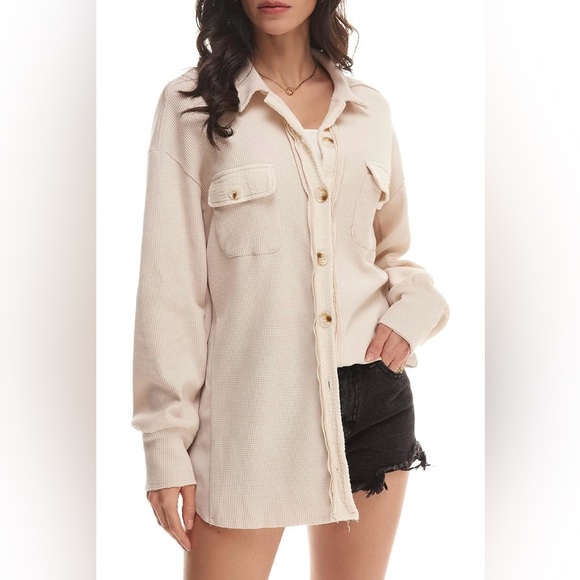 Women’s Waffle Knit Button Down Shacket - Picture 3 of 5